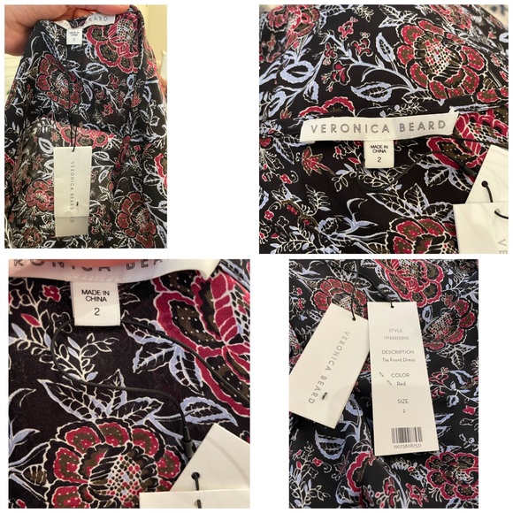 NWT Veronica Beard Printed Silk Tie Front Dress - Picture 14 of 15